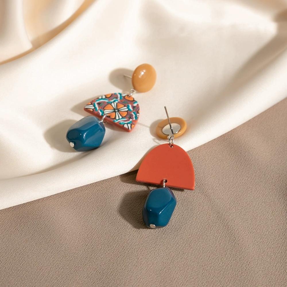 New Colorful Geometric Resin Earrings Simple Design Orange Bead Semicircle Drop Dangle Earrings for Women Girl Party Jewelry
