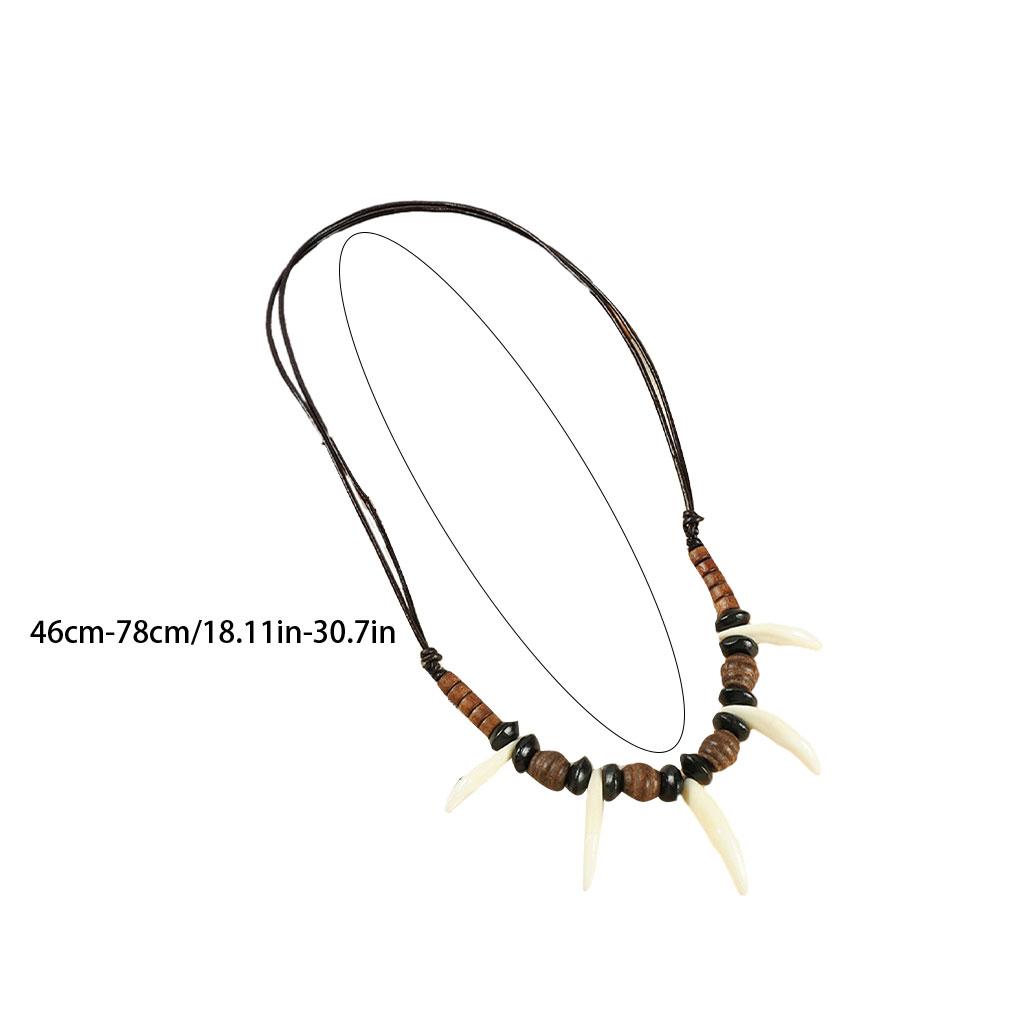 Wood Statement Style Unisex White Wolf Teeth Pendant Necklace Fashion Acrylic Teeth Beaded Necklace