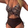 Popular European and American Leopard Print Lotus Leaf Edge Split Swimsuit Set Drawstring Thin Belly Sexy Swimsuit