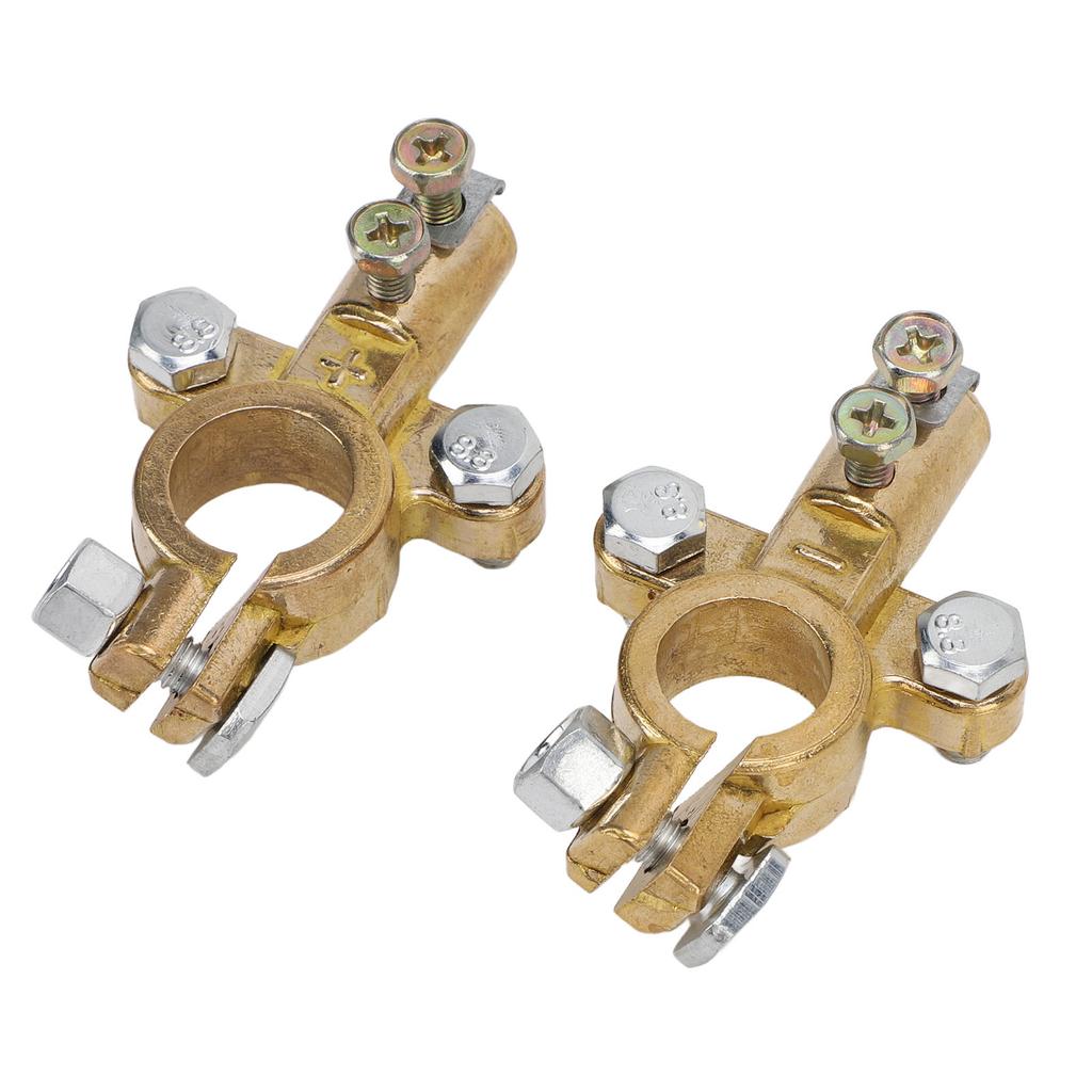 1 Pair Brass Battery Terminal Connectors Positive Negative Battery Terminals Clamp Set for Marine Car Boat RV Vehicles