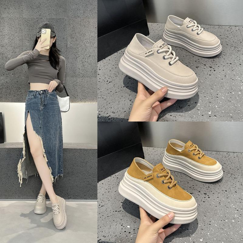 2569 Women's New Autumn Leather Thick-soled Inner Height Increase Versatile Sports and Leisure Shoes