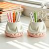Kawaii Buddha Hands Resin Pen Holder Lotus Design Abs Organizer for Office Desk Stationery Storage Home Bedroom Desktop Decor