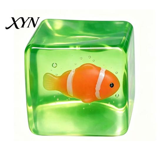 Cube Sensory Toy Glow-in-the-Dark Stress Toy, Relief Squeeze Marine Animal Balls Clear with Luminous Sea Inside Transparent
