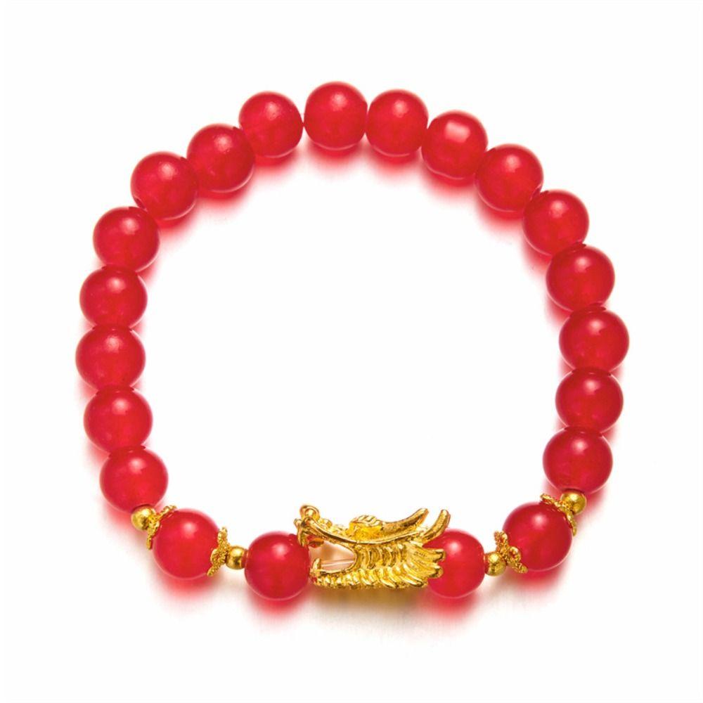 Lucky Beads Dragon Bangle Elastic Zodiac Hand Chain Aesthetic Loong Beaded Bracelet  Couple