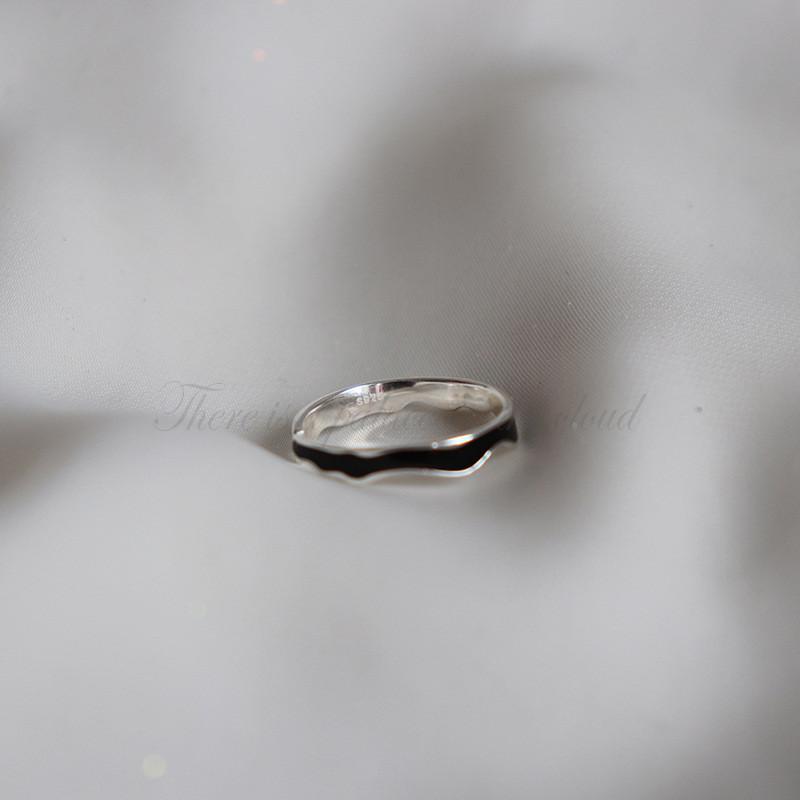 

Elegant Korean Style Black Line 925 Sterling Silver Adjustable Ring For Women
