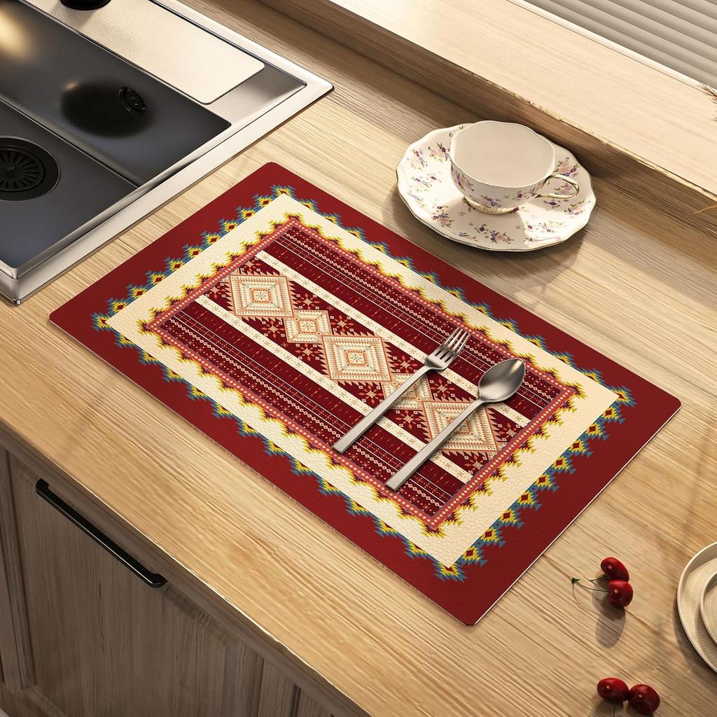 National Style Dish Drying Mat Absorbent Floral Coffee Rubber Backed Soft Silicone Bird Kitchen Draining for Bathroom Bar