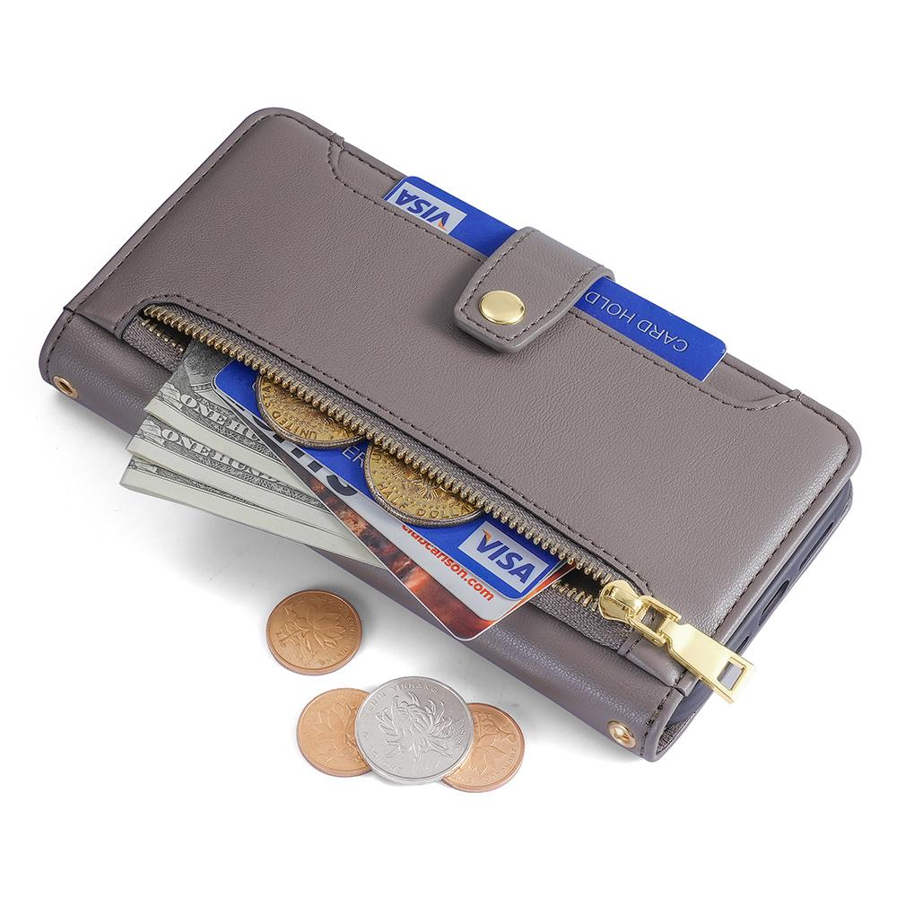 For Motorola Moto G45 5G/G34 5G Leather Case with Shoulder Strap Zipper Wallet Phone Cover