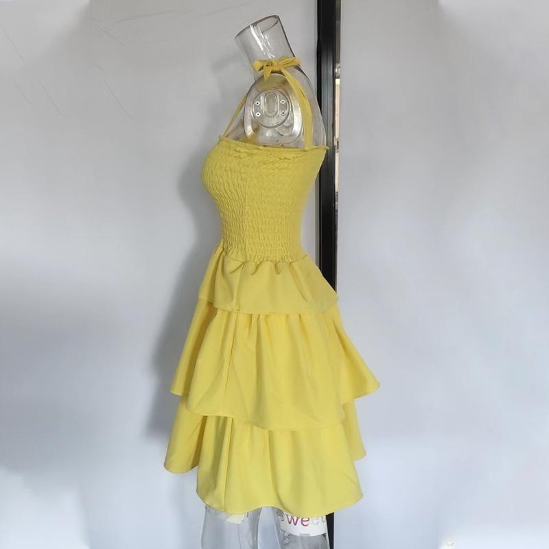 Spaghetti Strap High Waist Dress: Playful, Sweet, and Fashionable Solid Color Swing Skirt