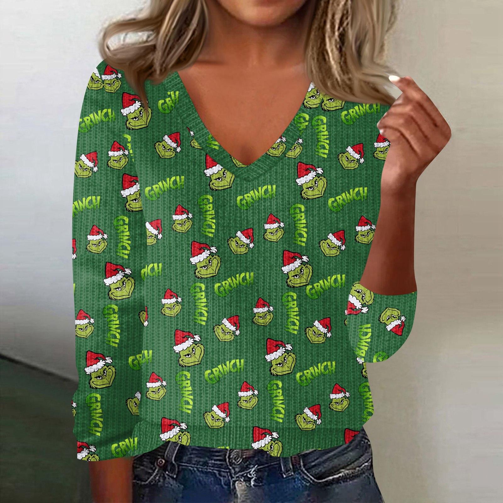 

Женский милый свитер вязаный модный повседневный с V-образным вырезом длинным рукавом уютный с принтом топ L