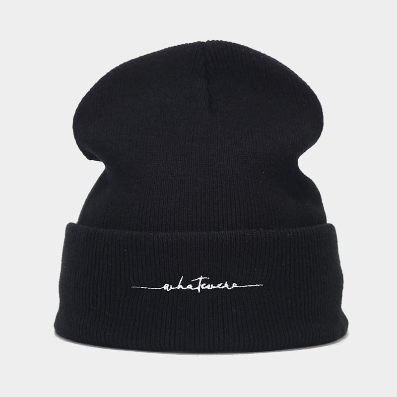 Fashion Letter Embroidered Knit Hat For Fall Men Women Winter Warmth чёрный