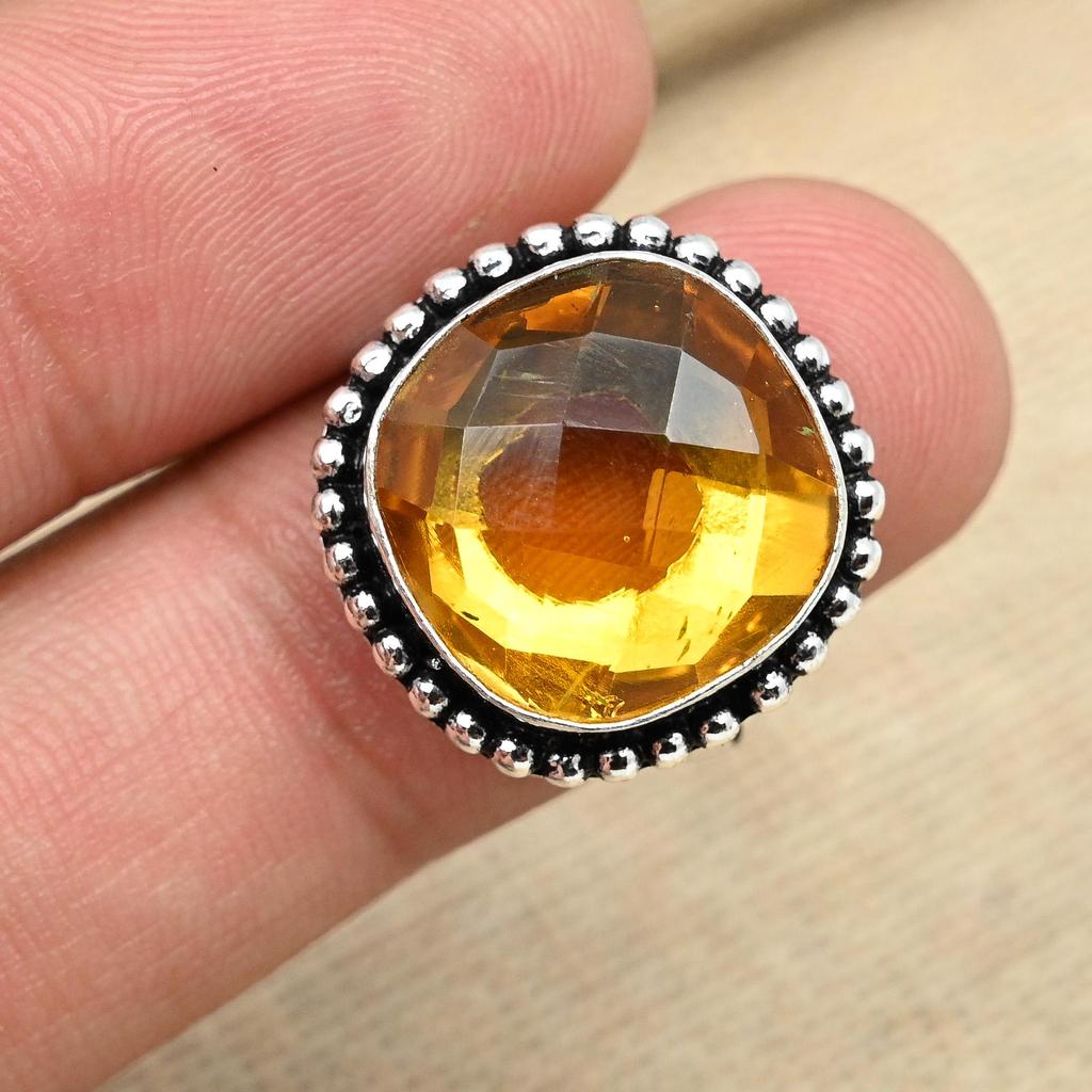 Honey Topaz Gemstone 925 Sterling Silver Handmade Christmas Gift Jewelry Ring