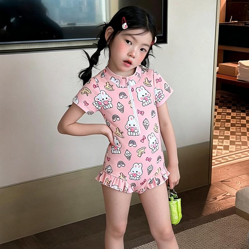 Girls' Swimwear Fresh and Fashionable Printed One-Piece Swimsuit for Little Girls—Perfect for Beach Vacations