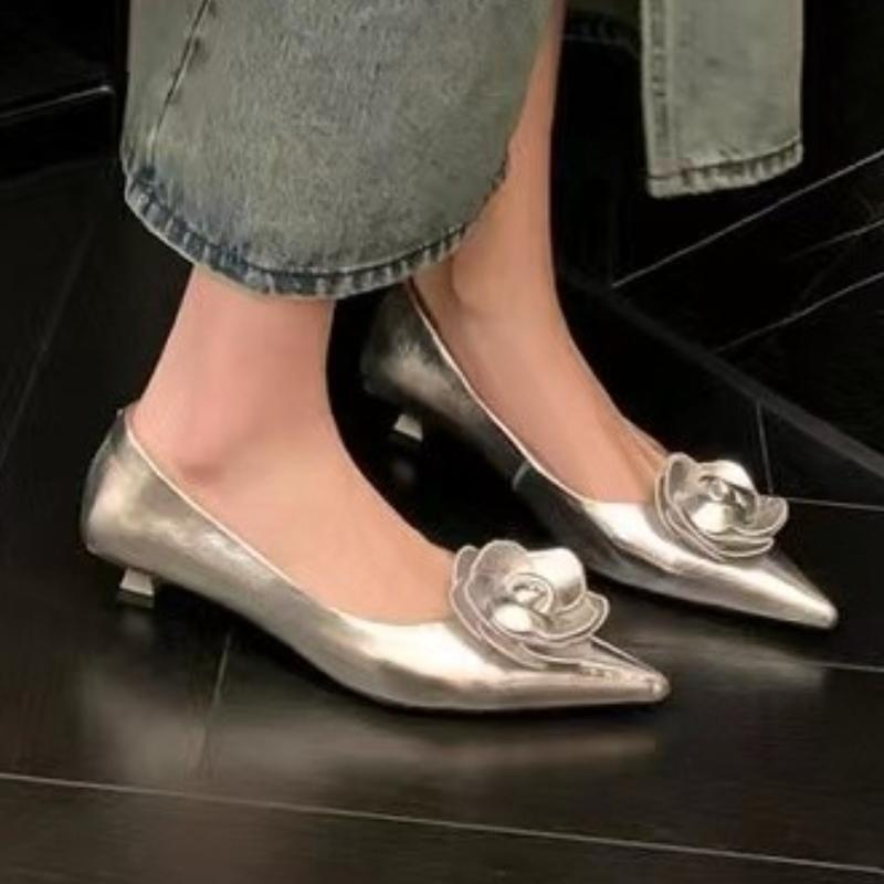 Fashion Flower Women Pointed Toe Heeled Shoes Sexy Dress Party Sandals Designer 2025 Elegant Summer New Shallow Luxury Shoes Brand Pumps