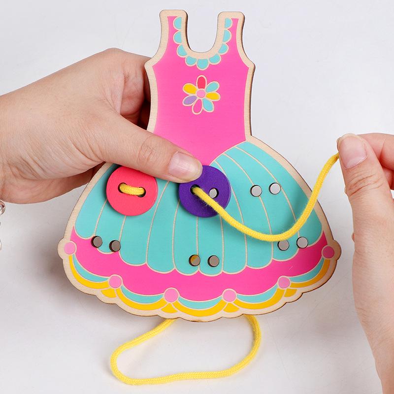 Montessori Shoe Tying and Threading Toy: Wooden Button Board for Early Education