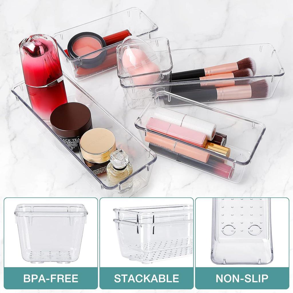 25Pcs/Set Non-Slip Transparent PET Storage Box for Drawers Jewelry Makeup Organizer Container