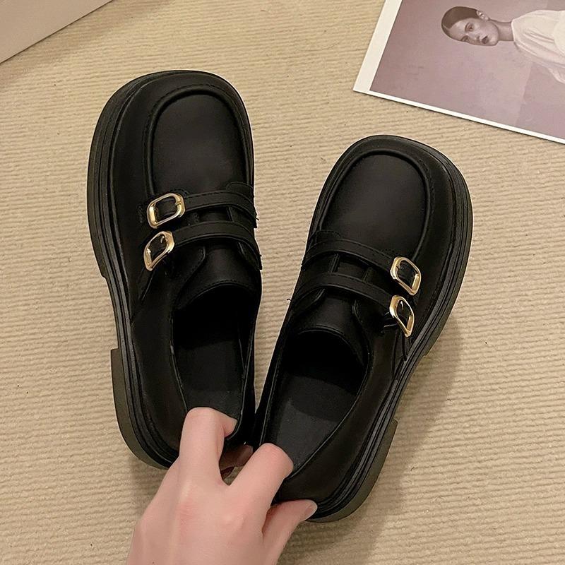 

2025 new summer British small leather shoes women 2025 new retro thick-soled heightening single shoes women s one-pedal muffin 35