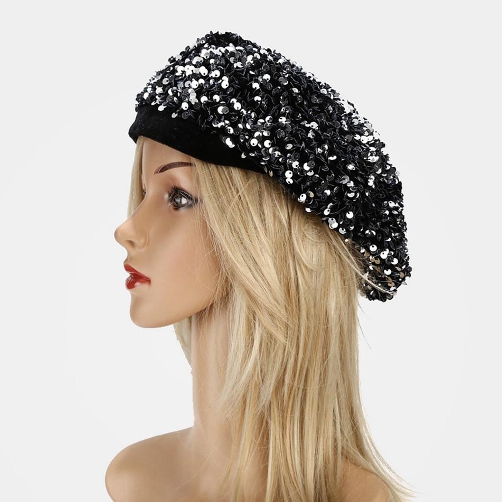 Pailletten Baskenmütze Modische Französische Baskenmütze Elegante Winter Herbst Mütze Damen Winter Kopfbedeckung Für Partys Outdoor Reisen