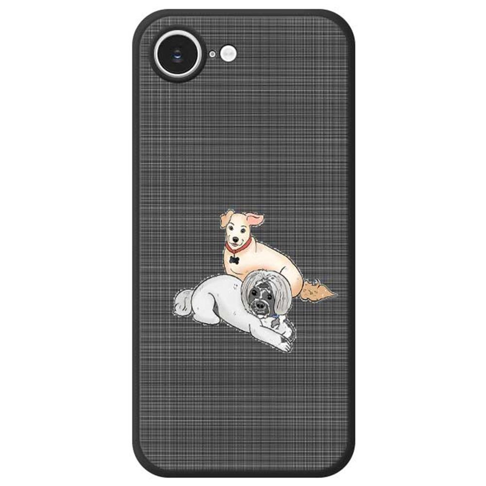 

For iPhone 16e Case Two Dogs Pattern Printing Straight Edge TPU Phone Back Cover Black
