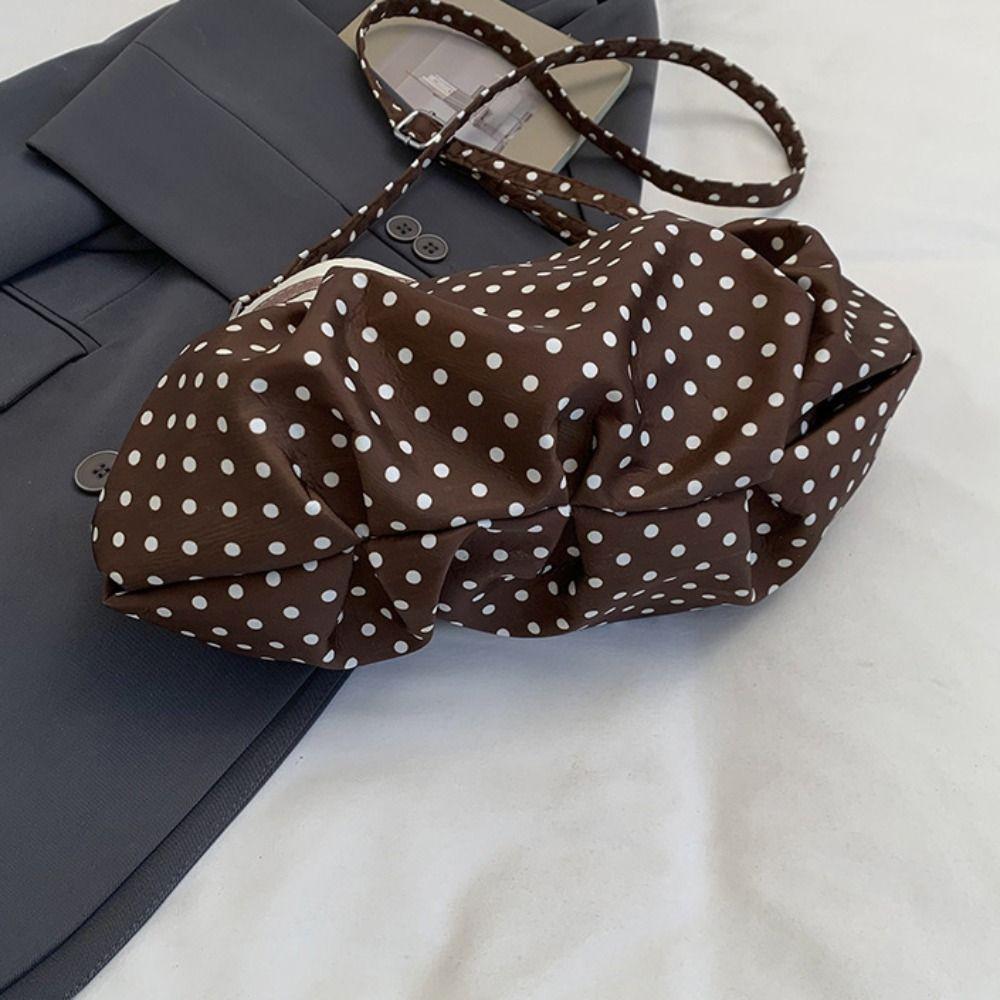 Korean Style Polka Dot Shoulder Bag Cute Pleated Underarm Bag Nylon Crossbody Bag Travel Bag