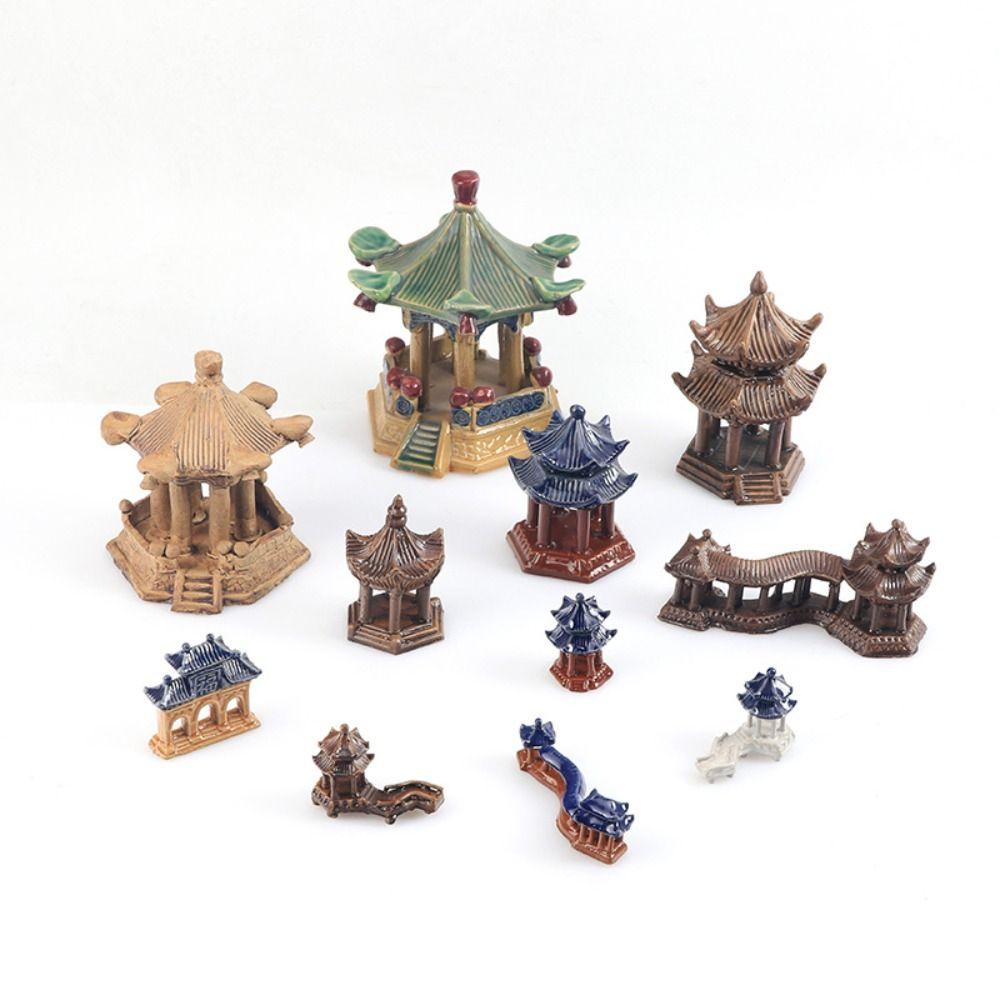 Natural Easy Use Ceramic Craft Rockery Bonsai Model Gazebo Small Ornament Miniatures Figurines