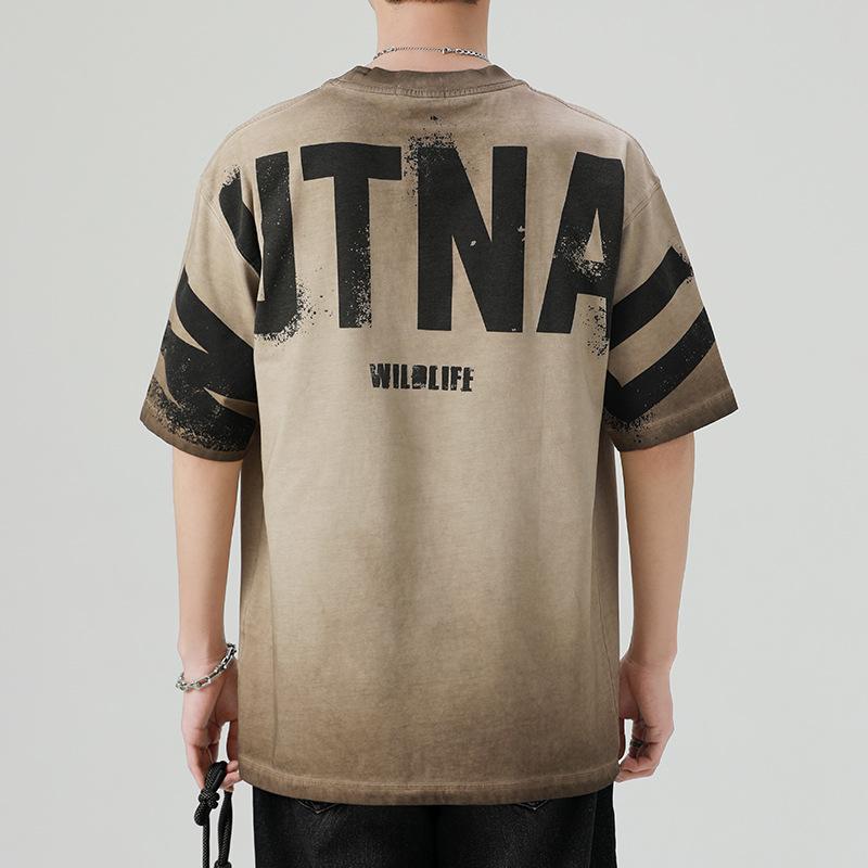 Retro Tie-dyed Letter Printed Short-sleeved T-shirt for Men and Women Loose Couples