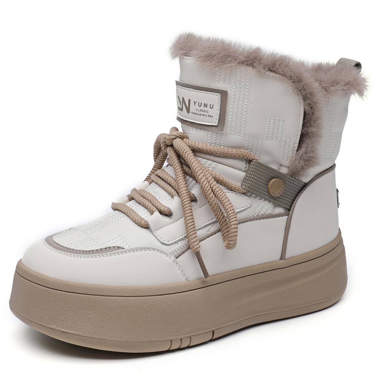 

Жіночі зимові зимові черевики на масивній платформі Нековзкі черевики на шнурівці з підкладкою зі штучного хутра Прогулянкове взуття Теплі зручні короткі черевики для жінок 40 бежевий