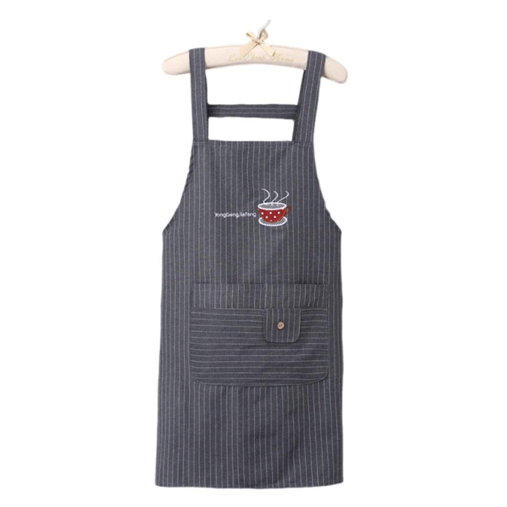 Stripe Design Cotton Apron Sleeveless Cooking Apron Two Front Pockets Women Apron  Coffee House