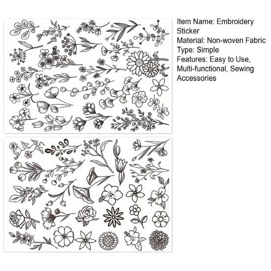 2 Sheets Water Soluble Embroidery Stabilizer DIY Stick Stitch Embroidery Paper with Pre-Printed Flowers Leaves Animals Pattern Beginners Sewing Lover