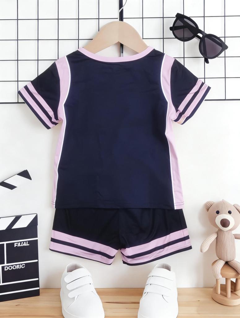 Toddler Girls Cool Number 67 Jersey Print 2-Piece Outfit, Summer Black & Pink Sporty Clothes for Kids, Perfect for Playwear & Outdoor
