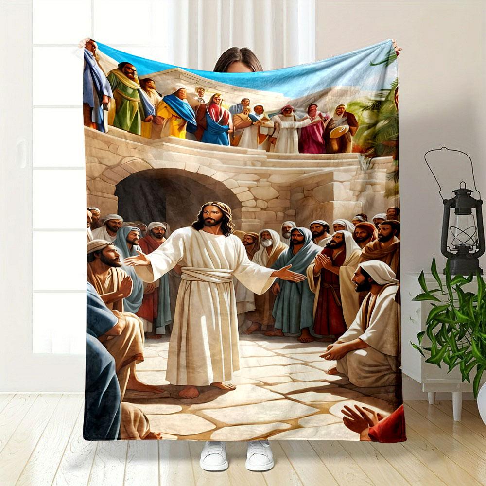 Jesus Teaching Crowd Blanket Printed Blanket for Living Room Bed Couch lunch break Soft Cozy Blanket for Friend's festival Gift