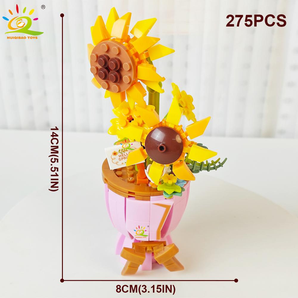 HUIQIBAO MOC Flower Model Micro Building Block DIY Eternal Bouquet Home Desk Desk Plant Decoration Brick Girl Gift Children Toy