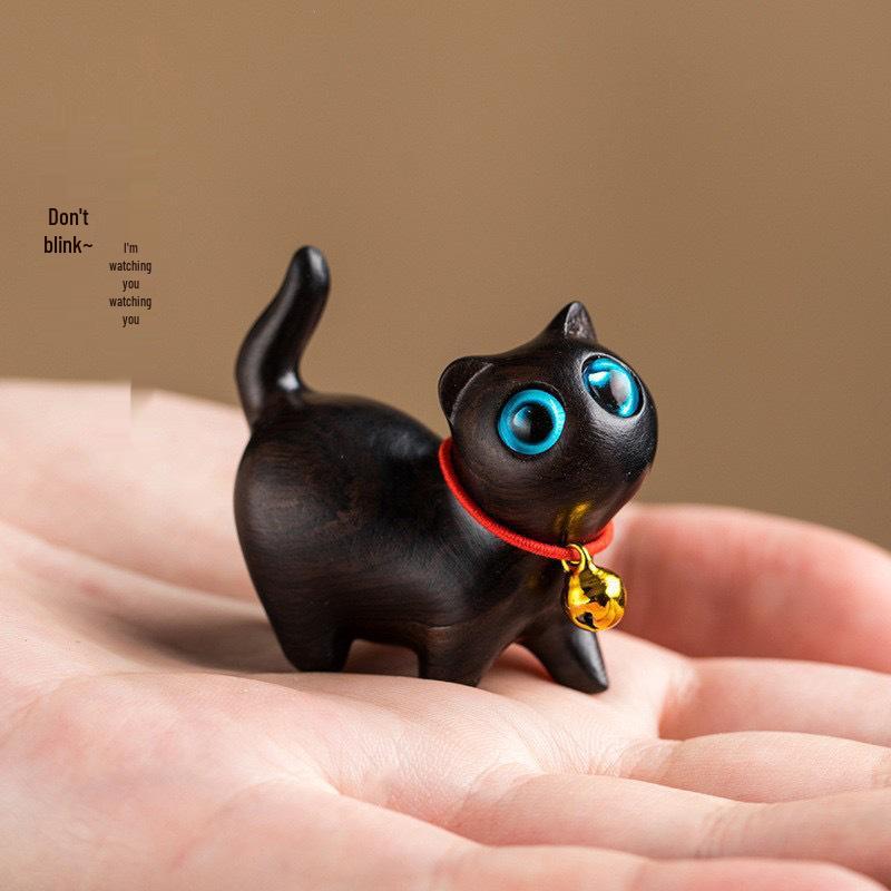 Rainbow Wood Carving: Cute Cat Desktop Ornament - Creative Miniatures for Home Decor