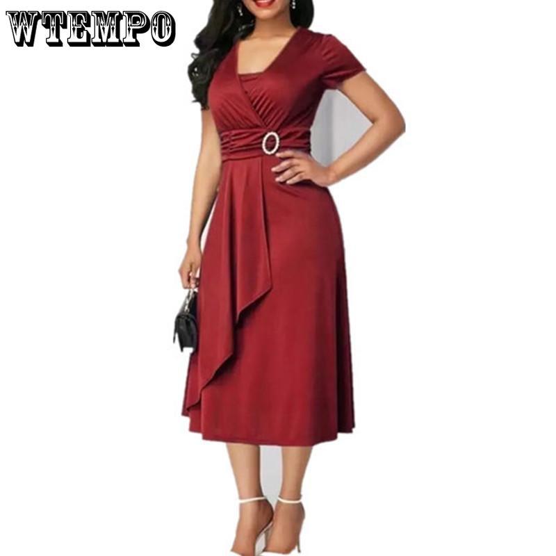 WTEMPO Dámské šaty Asymetrické šaty s lemem do V s výstřihem nadměrných velikostí Elegantní dámské šaty na párty N