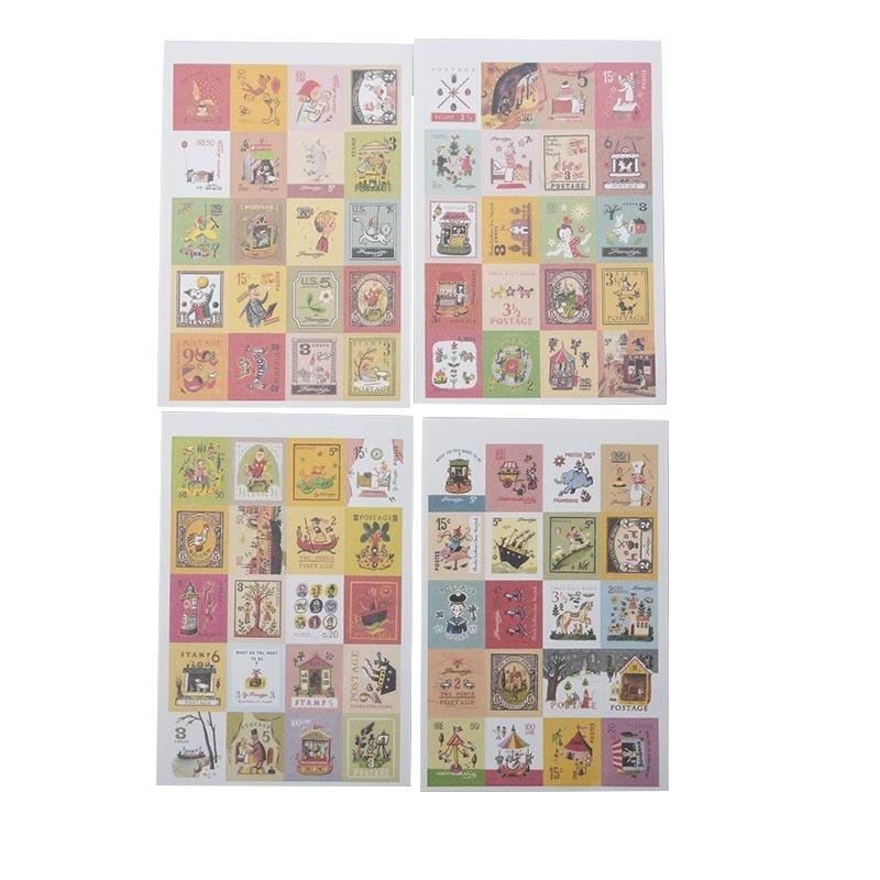 4 Sheets/80pcs DIY Vintage Retro Paper Sticker London Italy Doris Alice Prince Stamp