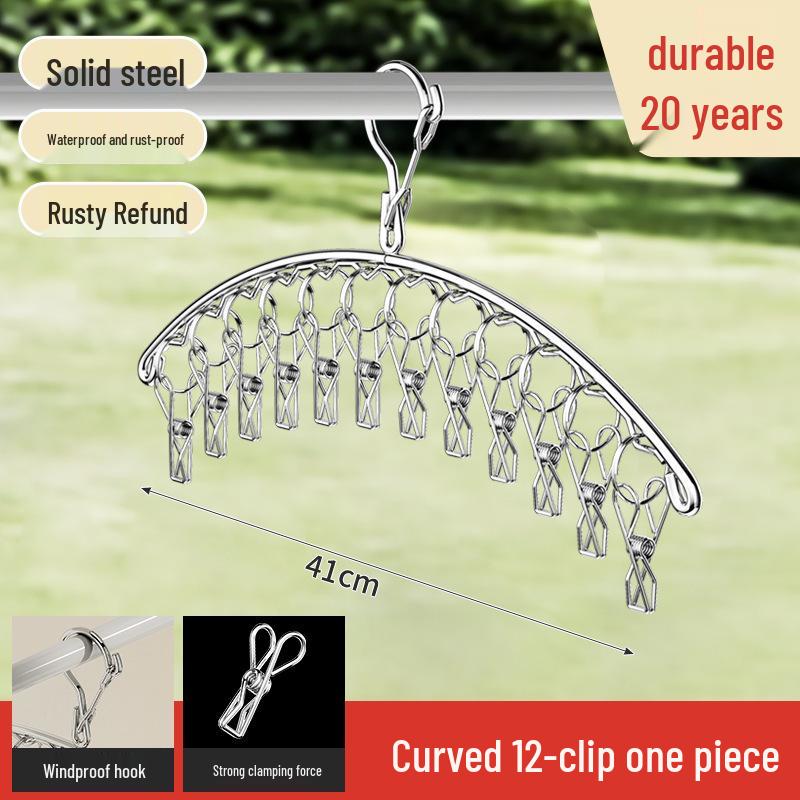 Wielofunkcyjny wieszak ze stali nierdzewnej do suszenia skarpet z klipsami - Idealny do użytku dla niemowląt, dzieci, w akademikach i na straganach ulicznych