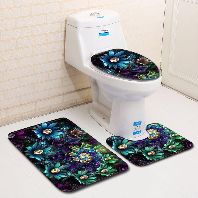 

3D Printed Bathroom Toilet Three-Piece Floor Mat Door Mat Bathroom Carpet Three-piece set 45 * 75cm