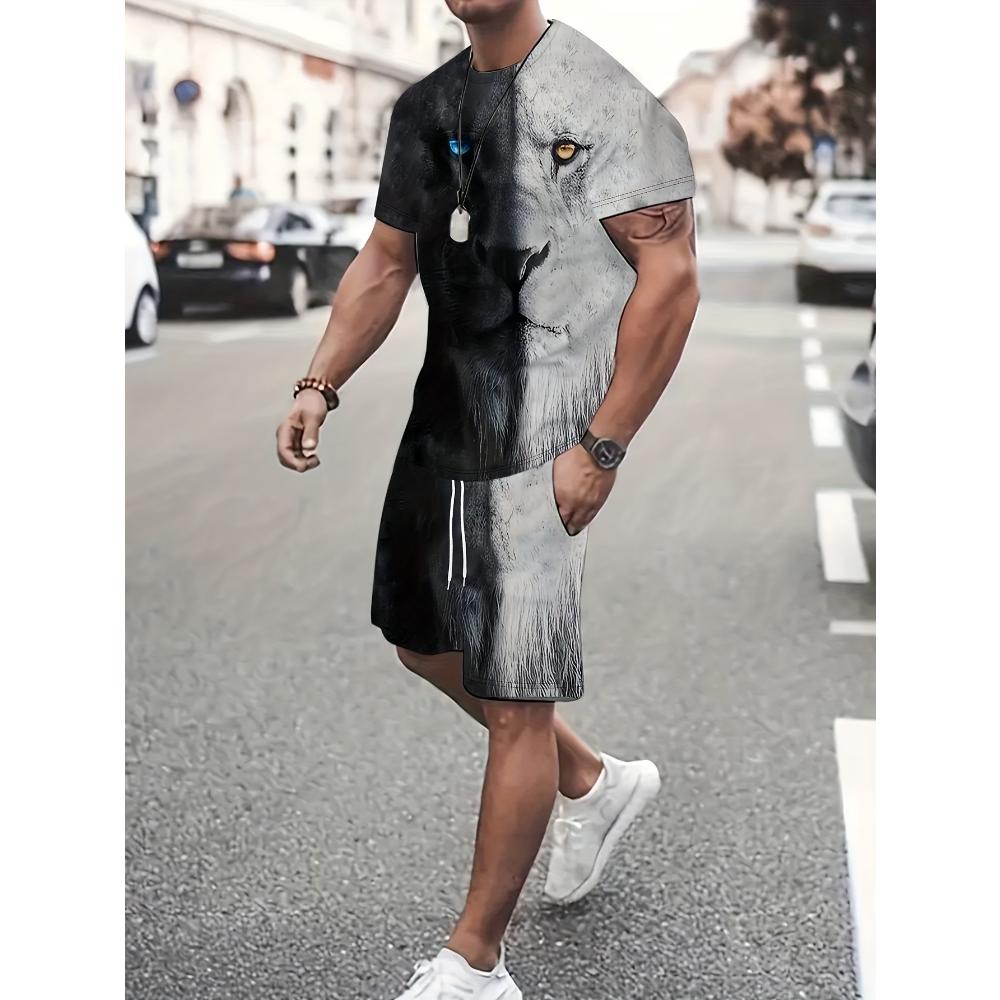 Herren Kurzarm-Shorts-Set Lässiger Mode-Sportanzug Einfache Bequeme Unisex Sportbekleidung