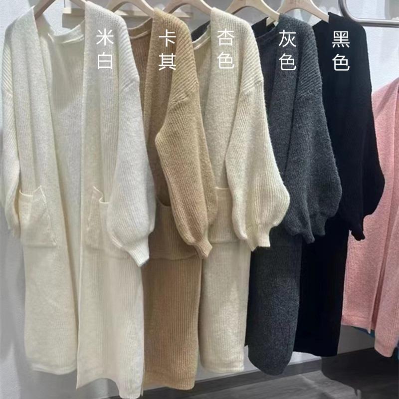 Fashion medium and long sweater cardigan jacket women's early autumn thickened over the knee lazy wind loose small knitted outside