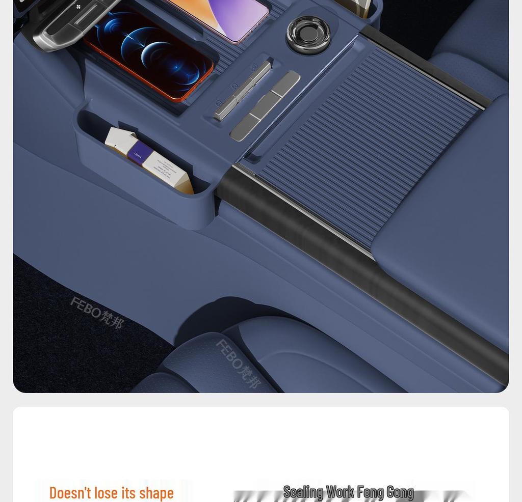 Zeekr 9X Center Console Storage Box: Silicone Upgrade with Full Wrap and Partitioning Interior Organizer.