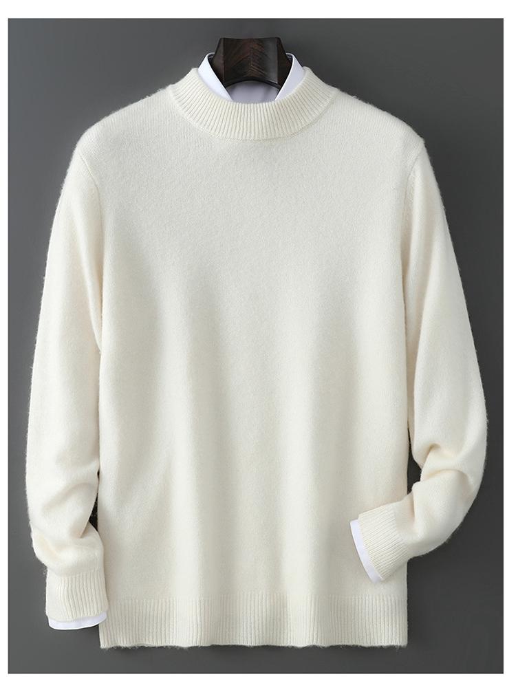 Men's 100% Wool Half-High Neck Loose Knit Sweater - Autumn/Winter Cashmere Pullover