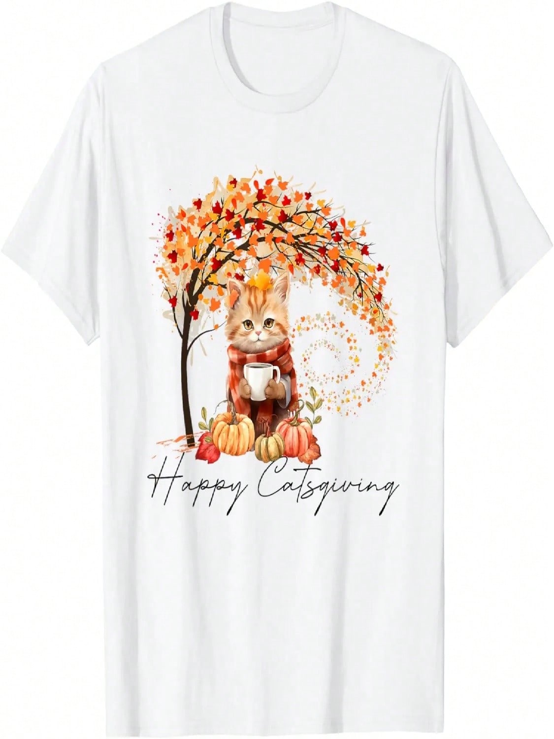 Happy Catsgiving Cat Autumn Fall Vibes Thanksgiving Coffee T-Shirt S разноцветный