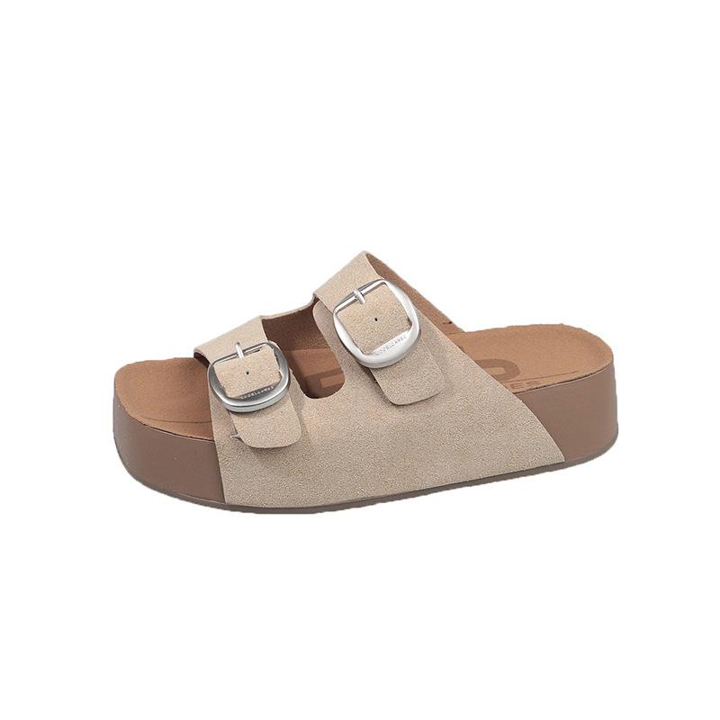 

Platform slippers women s summer wear new beach one-word drag beautiful sandals seaside sandals 35 хаки