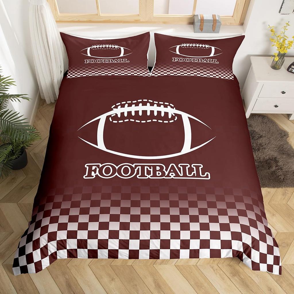 Boys Rugby Sports Duvet Cover Queen Football Bedding Set Ball Sport Comforter Cover Black Tie Dye Quilt Cover with 2 Pillowcases