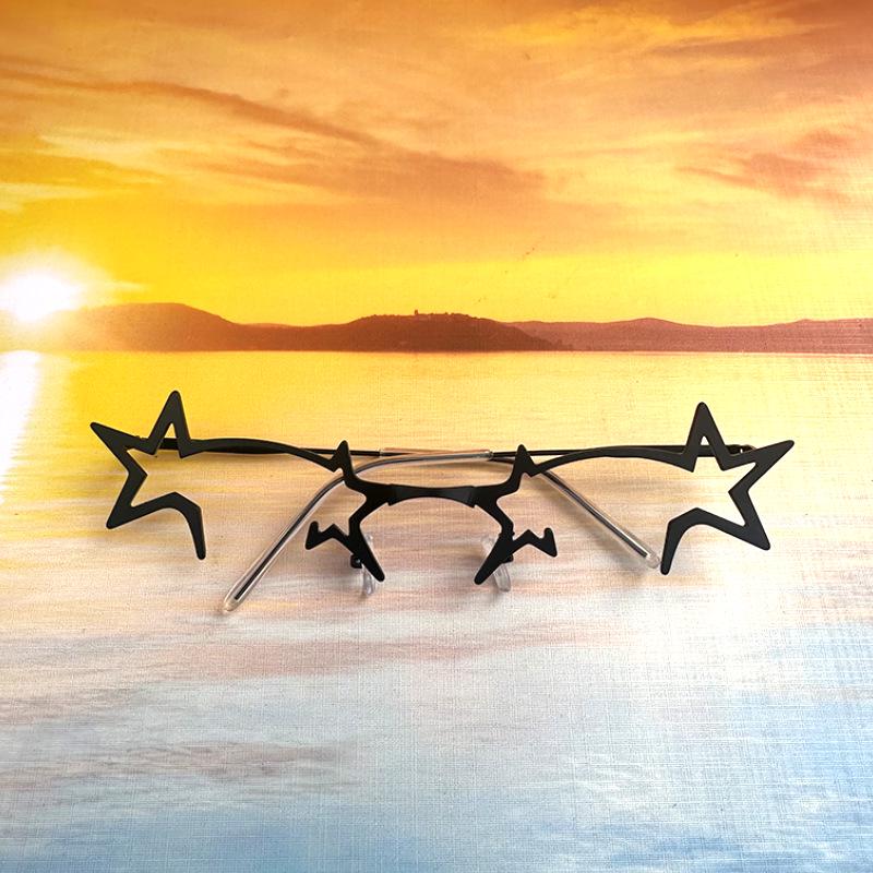 Y2K Halbrahmen Sternenbrille: Zweidimensionale COS-Dekoration für Damen & Herren, Perfekt für Streaming, Clubbing & Street Style.