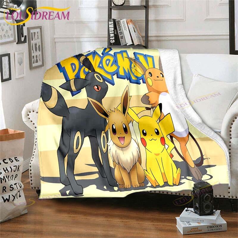 Cartoon Pokemon Printed Pikachu Fleece Plush Blanket Soft Warm Blanket for Adults and Children Bedroom Sofa Gift  Picnic Blanket