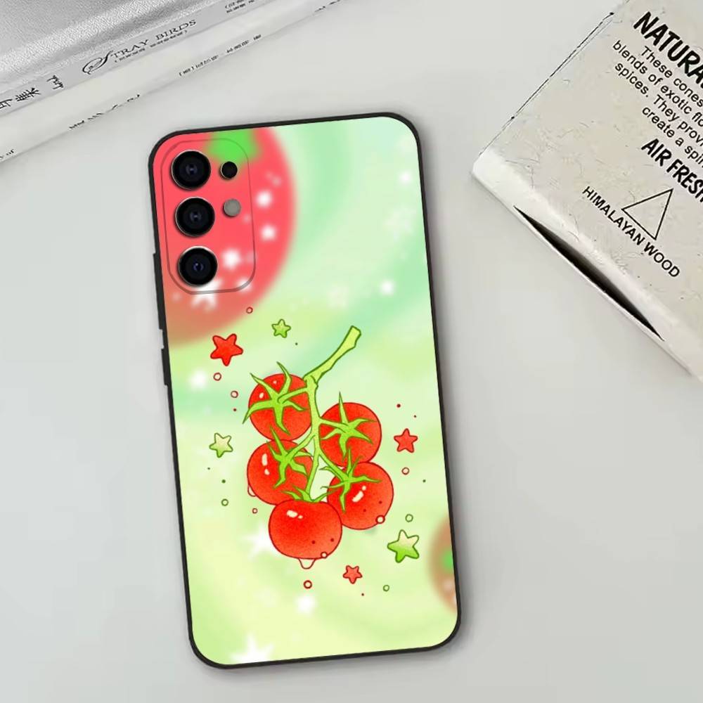 Tomato Cartoon Cute Creative Phone Case For Samsung S25,S24,S21,S22,S23,S30,Ultra,S20,Plus,Fe,Soft Silicone Black Cover