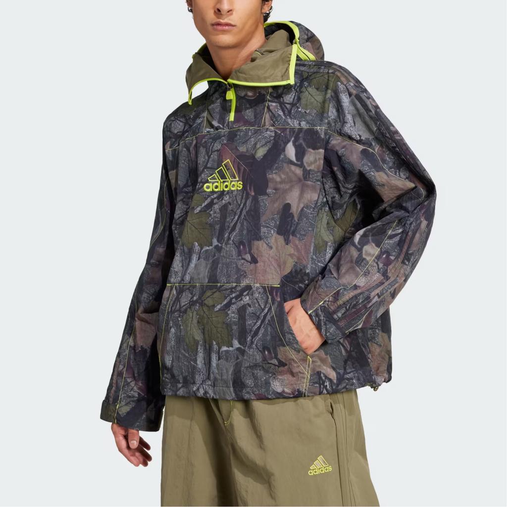 adidas Logo Camouflage Loose Fit Hooded Long Sleeve Jacket Men Jacket Olive-Green JD5417
