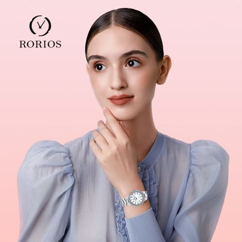 RORIOS Women's Watch, Water Resistant, Quartz Movement, Diamond Decor, Sparkling, Cute, Business, Casual, Simple, Commuting, School, White