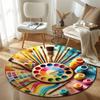 Playful Round Stained Glass Multicolor Rug Pad, Non-Slip Floor Mat for Dining Room