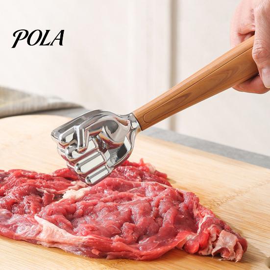 Rust-proof Meat Hammer Tenderizer Hammer, with Ergonomic Wooden Handle, Non-Slip Grip Stainless Handle Mallet Steel Fist-Shaped Mallet, Kitchen